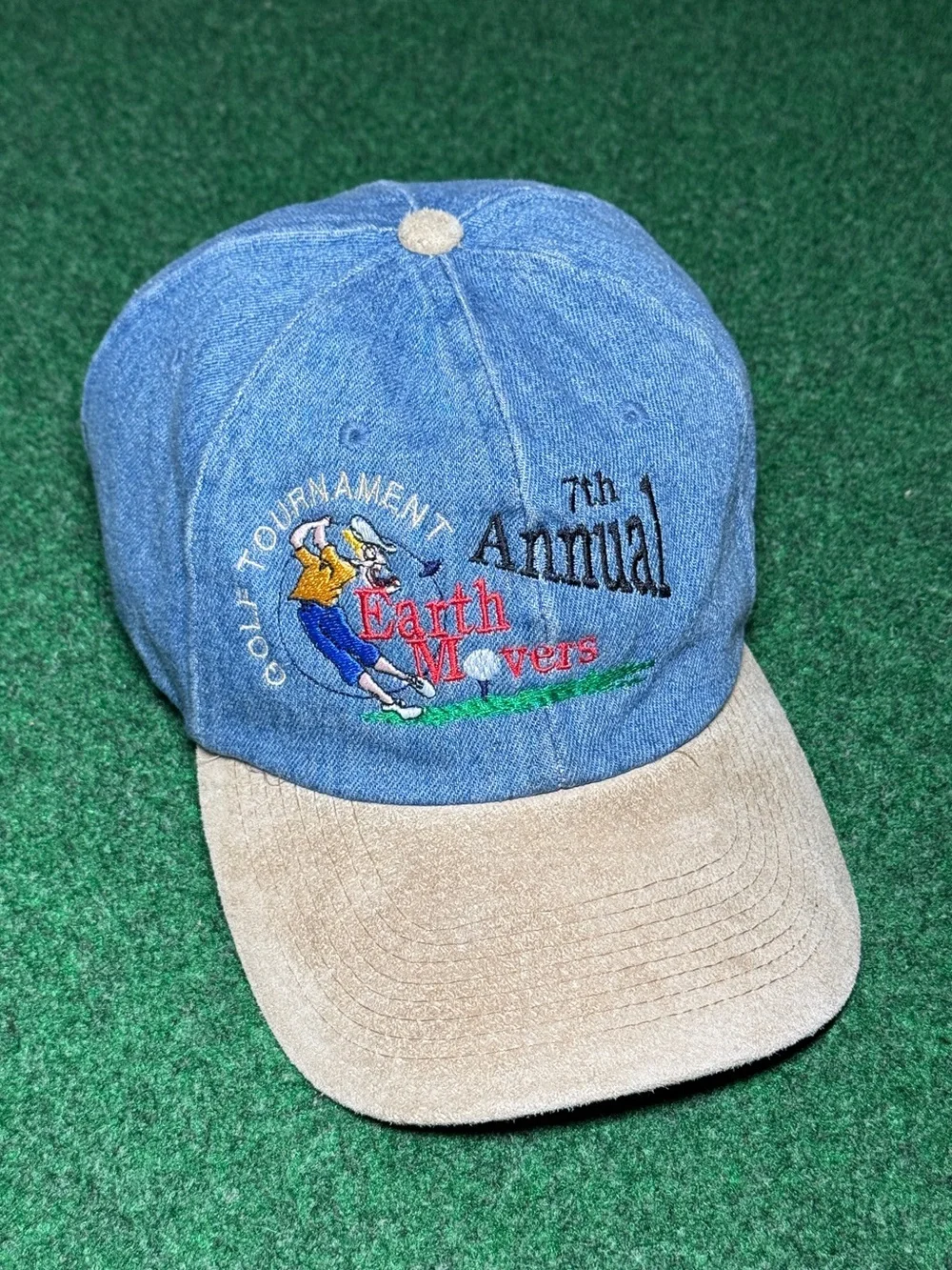 Golf Tournament Vintage Hat 90s Denim Tan Strap Back Retro Golfing
